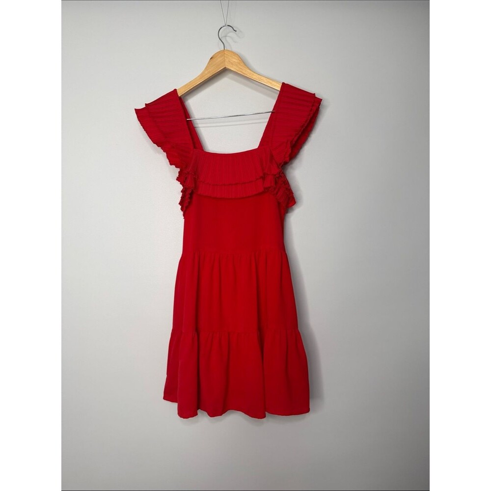 NWT Entro Red Ruffle Sleeve Square Neck Mini Dress Size Small